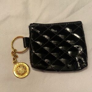 Quilted Black Pouch with Gold Keychain